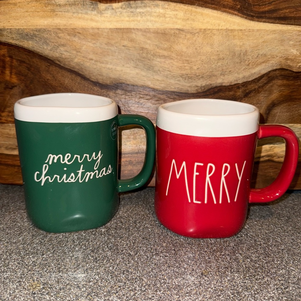Rae Dunn Festive Merry Christmas Mug Duo - Green and Red